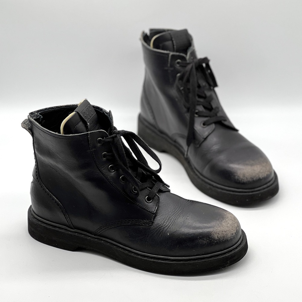 GOLDEN GOOSE Ele Boots Womens 11 Black Leather Distressed Combat Lace Up Grunge - Picture 3 of 16